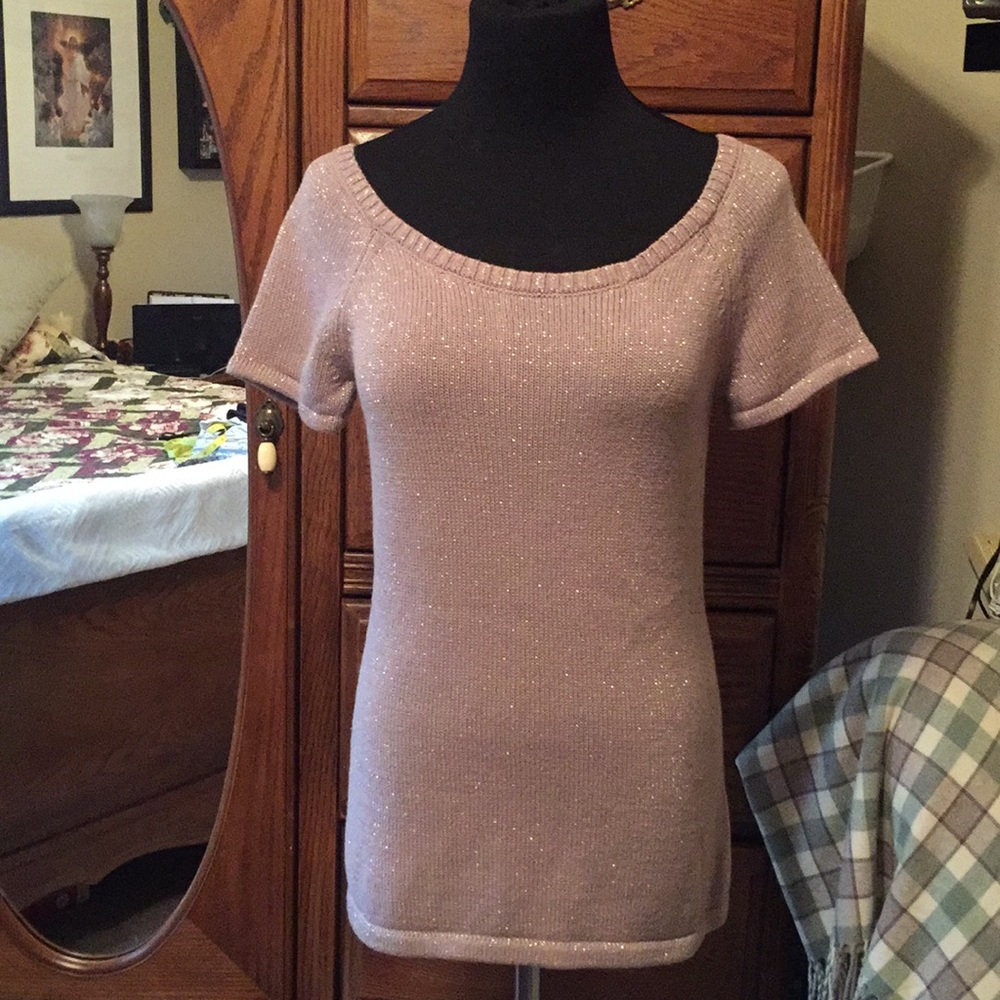 Taupe & gold shimmer sweater w/ keyhole back